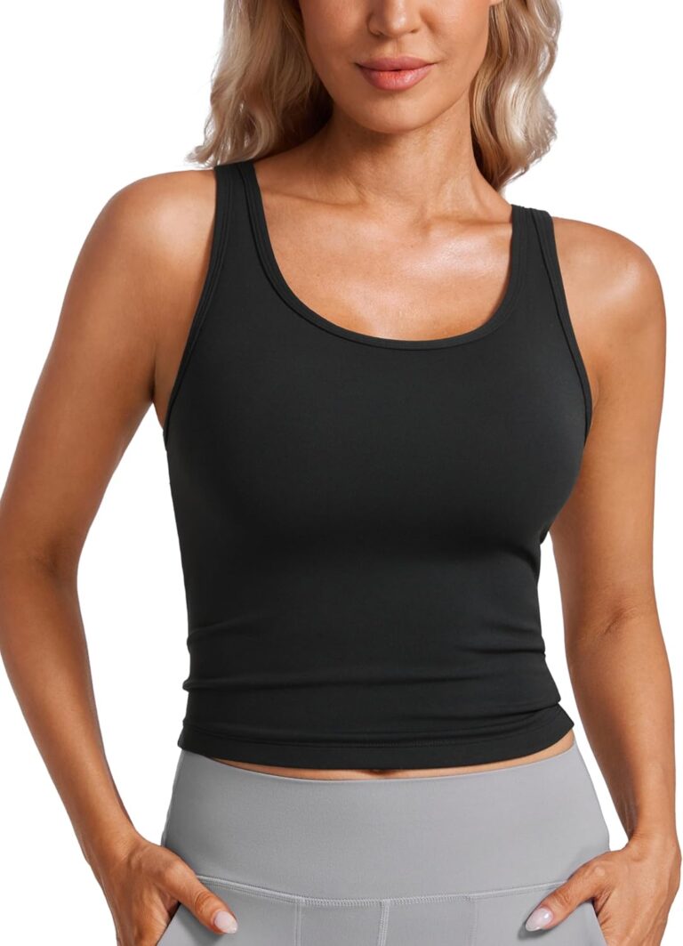 CRZ YOGA Butterluxe Double Lined Tank Tops for Women - Workout Casual Scoop Neck Racerback Crop Sleeveless Shirt