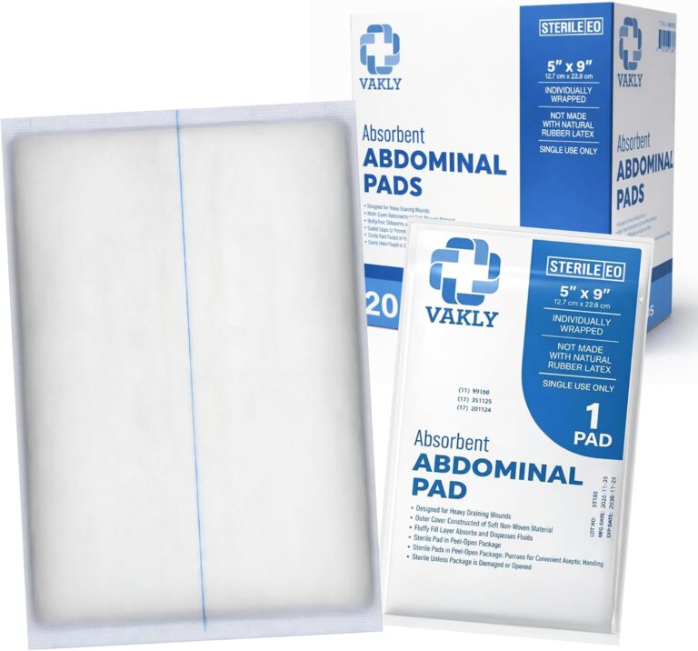 Vakly ABD Combine Abdominal Pads 5x9 Inches [20 Pack] High Absorbency Sterile Individually Wrapped 5''x9'' First Aid Non-Adherent Absorbent Post-Op Gauze - Heavy-Draining, Trauma Wound Dressing