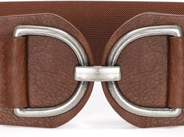 SANSTHS Vintage Women Stretchy Wide Belt Chunky Buckle Elastic Wide Waist Belts for Dresses Coats