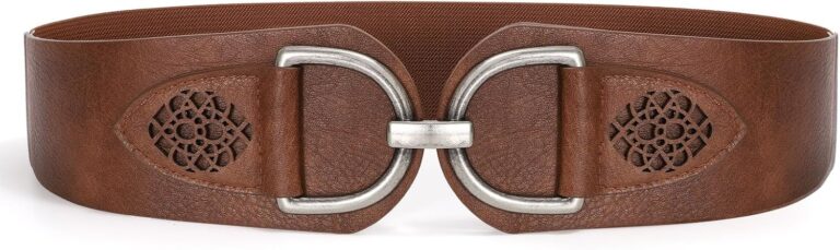 SANSTHS Vintage Women Stretchy Wide Belt Chunky Buckle Elastic Wide Waist Belts for Dresses Coats