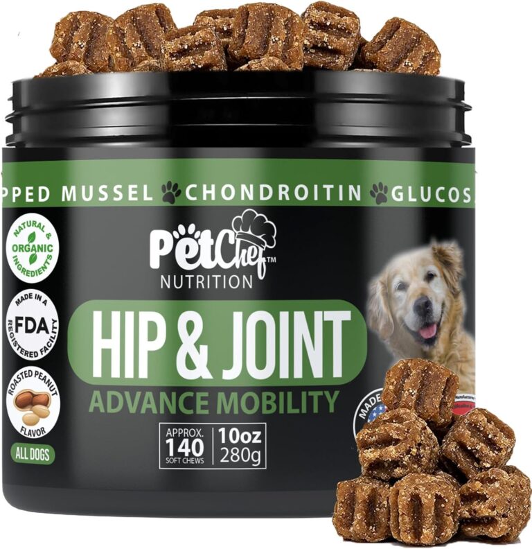 Pet Chef Dog Hip & Joint Pain Relief Supplement - Glucosamine, Chondroitin, MSM, Turmeric - Cannine Arthritis Pain Relief & Mobility Chews - Hip Joint Support Treats Peanut Butter 140ct Low Calories!