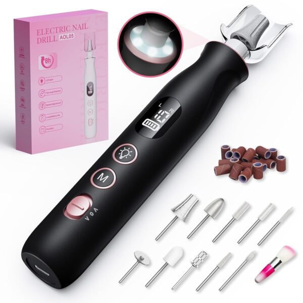 Nail Drill Electric Nail File - Cordless Professional Nail Filer for Manicure and Pedicure, Portable Nail Drill Machine Kit for Acrylic Gel Nails Thick Toenails Nail Grind (Matte Black)