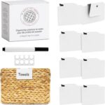 Labels for Storage Bins | Metal Storage Bin Clips (2.5 x 3.5) - Set of 8 Basket Clip On Tags for Storage Bins w/Non-Slip Grip Pads & Dry Erase Marker - Removable Bin Labels for Storage Baskets