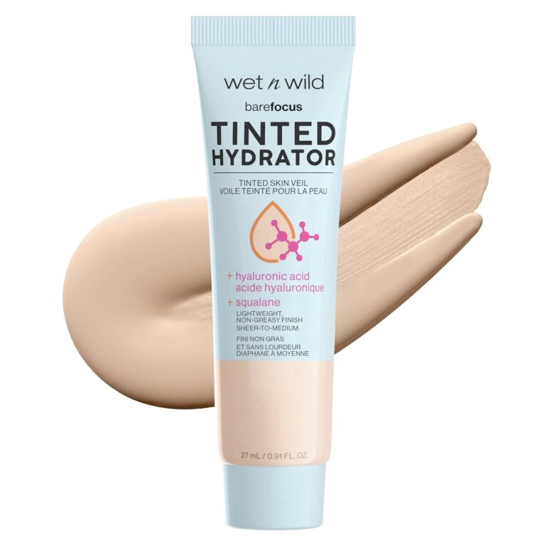 wet n wild Bare Focus Tinted Hydrator Tinted Skin Veil, Lightweight Buildable Coverage with Hyaluronic Acid & Vegan Squalane, Sheer-to-Medium Coverage, Semi-Matte Finish, Cruelty-Free - Light Medium