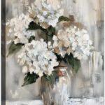 YRYWAWA White Hydrangea Bathroom Wall Art Canvas Print 12x15 Inches Retro Farmhouse Style Floral Artwork for Bedroom Living Room Office Decor