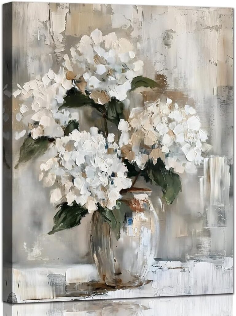 YRYWAWA White Hydrangea Bathroom Wall Art Canvas Print 12x15 Inches Retro Farmhouse Style Floral Artwork for Bedroom Living Room Office Decor