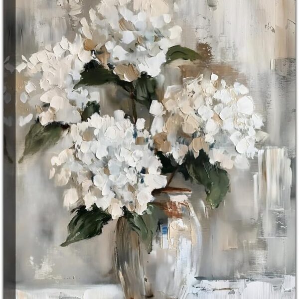YRYWAWA White Hydrangea Bathroom Wall Art Canvas Print 12x15 Inches Retro Farmhouse Style Floral Artwork for Bedroom Living Room Office Decor