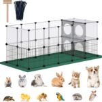 DINMO Small Animal Playpen with Oxford Mat, 24 inches Height, Pet Exercise Fence, Home Protector, Iron Mesh and Plastic Combination, Visualization, DIY, Games Hole Series, 60.2 x 24.8 x 24.8inch