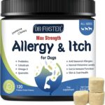Dog Allergy Relief Chews, with Colostrum, Omega 3,6, Probiotics for Dogs, Support Immune, Dog Itching Skin Relief, Natural Dry Skin & Itch Relief for Dogs, Hot Spot Treatment, Seasonal Allergy Relief