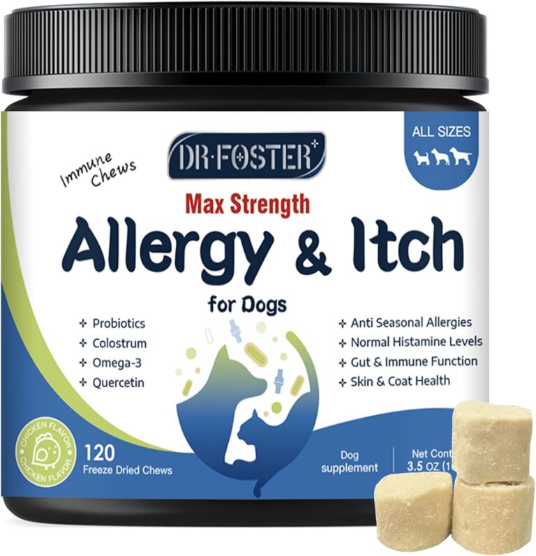 Dog Allergy Relief Chews, with Colostrum, Omega 3,6, Probiotics for Dogs, Support Immune, Dog Itching Skin Relief, Natural Dry Skin & Itch Relief for Dogs, Hot Spot Treatment, Seasonal Allergy Relief