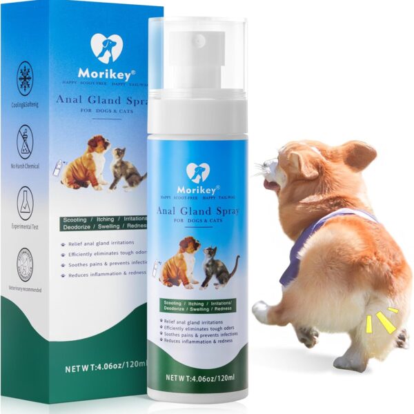 Anal Gland Spray for Dogs & Cats, Fast Relieves Anal Gland Irritations&Itching, Stops Scooting, Odor Elimination Anti Itch Dog Spray,Safe for All Animals - 4.06 Fl Oz