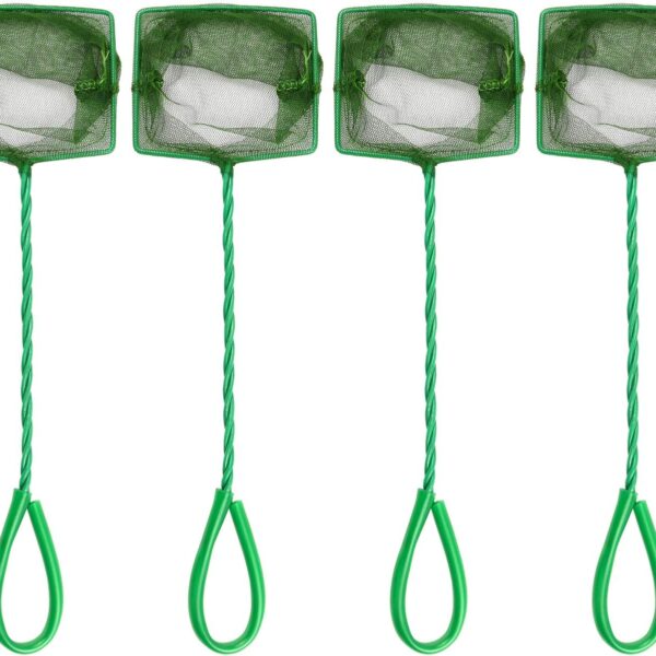 4 Pcs Aquarium Fish Net, 4 Inch Quick Catch Mesh Nylon Fishing Nets with Plastic Handle - Green