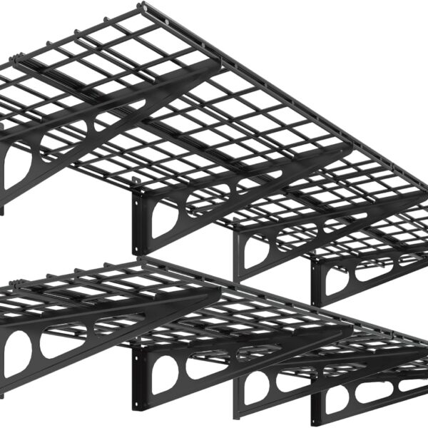 FLEXIMOUNTS 2-Pack 2x6ft Garage Shelving 24-inch-by-72-inch Heavy Duty Wall Mounted Shelves Garage Storage Rack Floating Shelves, 1400lbs Load Capacity, Black, Classic Series