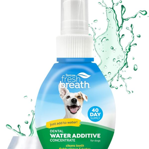 TropiClean Fresh Breath Water Additive Concentrate for Dogs | Breath Freshener and Teeth Cleaning Solution | No Brushing Required | 2.2oz.