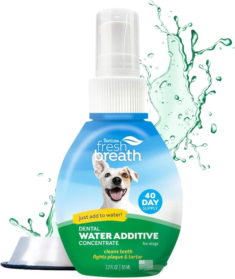 TropiClean Fresh Breath Water Additive Concentrate for Dogs | Breath Freshener and Teeth Cleaning Solution | No Brushing Required | 2.2oz.