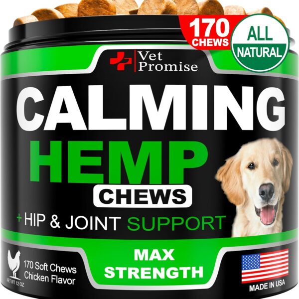 Hemp Calming Chews for Dogs Anxiety - Advanced Dog Calming Chews - 170 Treats - Dog Anxiety Relief with Hemp Oil - Hip and Joint Supplement Health Support for Dogs - Made in USA