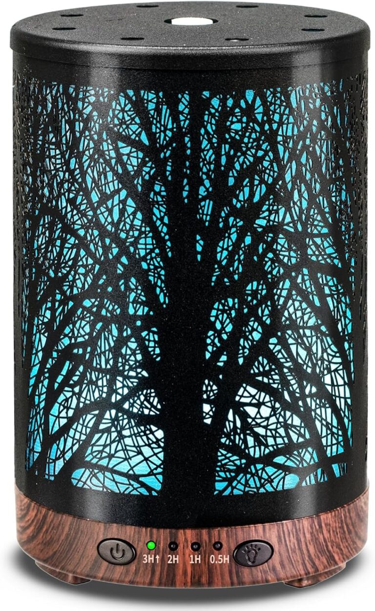 Essential Oil Diffuser 120ML Metal Aromatherapy Diffuser with Timer, Cool Mist Humidifier with Auto Shut-Off & 7 Color Lights for Home Office Spa (Tree)