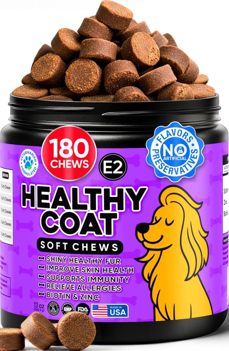 Omega 3 Fish Oil Chews for Dogs  Skin & Coat Supplement for Dog Allergy Chews- Anti Itch for Dogs - Soothes Itchy Skin & Shedding with Salmon - EPA & DHA - Chicken Flavor - 180 Chews for Daily Care