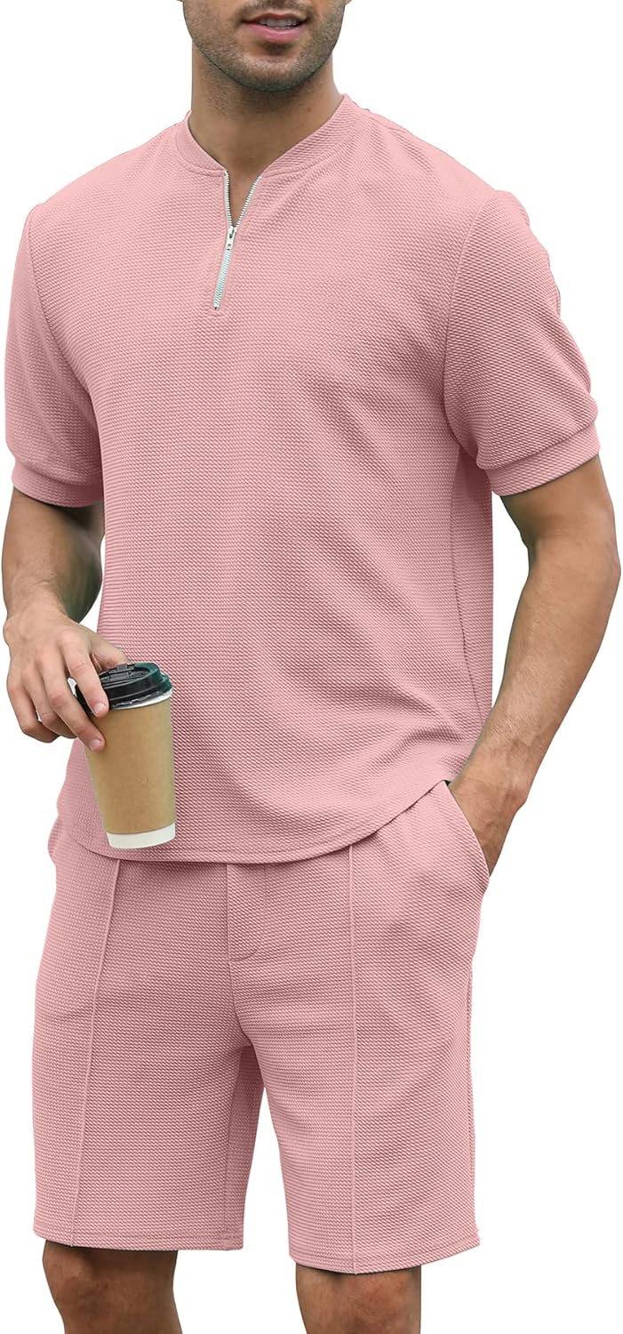 FZNHQL Fashion Men's Tracksuits 2 Piece Casual Athletic Jogging Outfits Short/Long Sleeve Track Suits for Men Set