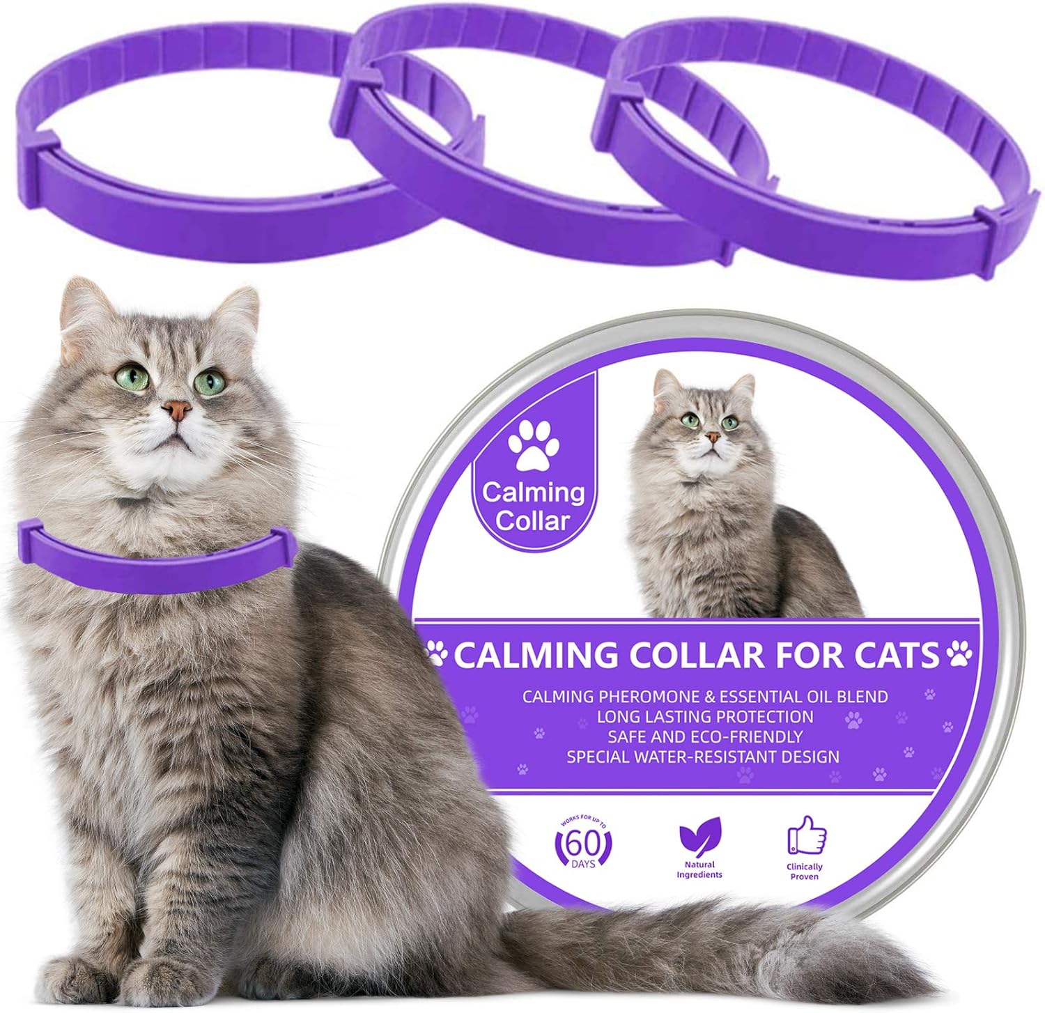 Wustentre 3 Pack Adjustable Anxiety Collar - Cat Calming Pheromones for Cats & Kittens, Stress Reliever - Relaxing Comfortable Collar (Violet) Wustentre 3 Pack Adjustable Anxiety Collar - Cat Calming Pheromones for Cats & Kittens, Stress Reliever - Relaxing Comfortable Collar (Violet)