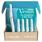 Gillette Venus Facial Razor, Exfoliating Dermaplaning Tool for Face, Replaceable Refills, Removes Fine Facial Hair, Exfoliates Dead Skin, Skin Defense Guard, Handle with 5 Blade Refills