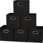 Household Essentials Foldable Fabric Storage Bins 6 Piece Set, Strong Poly-Woven Fabric, Sturdy Chipboard Sides, Grommet Front Handle, Stackable and Foldable, Classic Design, Black