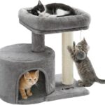 Feandrea Cat Tree, Small Cat Tower with Sisal Scratching Post, Plush Condo with Padded Perch, for Small Spaces, Kittens, Light Gray UPCT50W