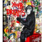 AKOTAC Monkey Street Graffiti Canvas Print Wall Art,-Follow Your Dreams Animal Canvas Art for Living Room Office Wall Decor Home Decoration Framed Ready to Hang,bedroom decor for men