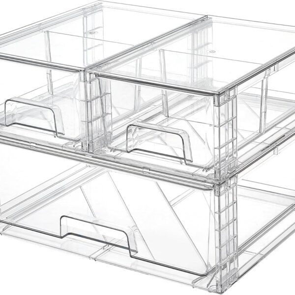 Vtopmart 3 Pack Stackable Storage Drawers, Easily Assemble Acrylic Bathroom Undersink Organizers,Clear Plastic Storage Bins for Closet,Cabinet,Pantry,Medicine Organization