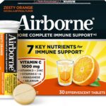 Airborne 1000mg Vitamin C with Vitamin D & Zinc, Sugar Free Multivitamin Immune Support Supplement, Antioxidants Vitamins A C & Vitamin E, 30 Effervescent Tablets, Zesty Orange Flavor