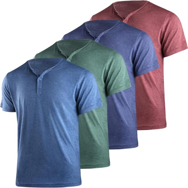 Liloak 4Pack Mens Henley T-Shirts,Multipack Henley Short Sleeve Shirts,3 Button Tee Shirts Multi Color,Classic Casual T Pack