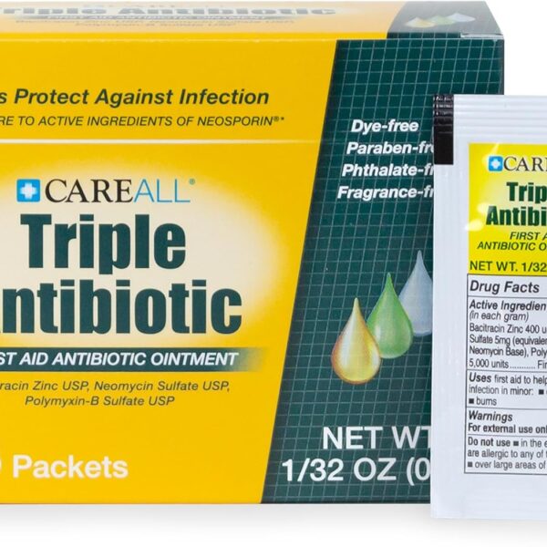 CareAll Triple Antibiotic Ointment (25 Pack), 0.9gr Foil Packet. First Aid Ointment That Prevents Infection in Minor Scrapes, Cuts, and Burns