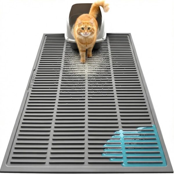 Large Cat Litter Mat: Silicone Litter Trapping Mat for Litter Box - Easy to Clean Waterproof & Anti-Slip Soft Rubber Mat - Durable Design Traps Pellet & Clay Litter