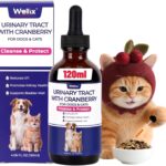 4oz Wellix Natural Cat & Dog UTI Treatment Drops,Cat & Dog Urinary Tract Infection Treatment - Cranberry & D-Mannose for Dogs & Cats - Kidney Health Supplement