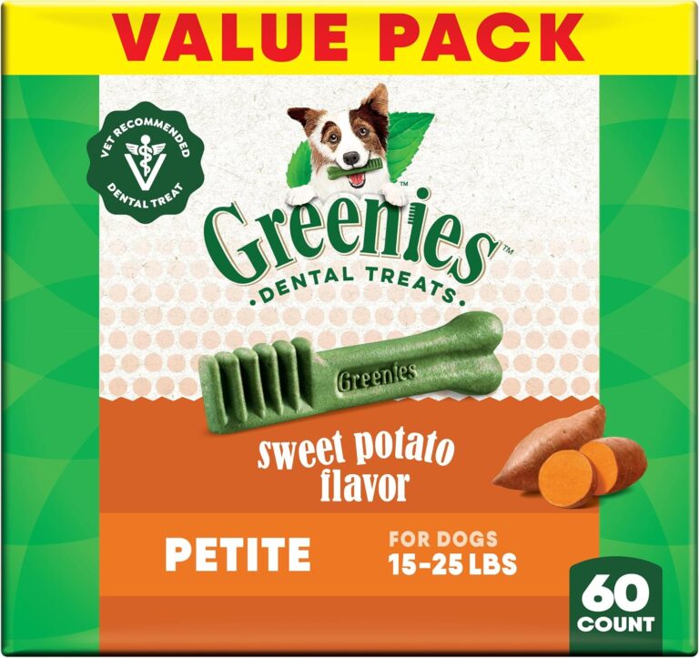 Greenies Veterinarian-Recommended Adult Natural Dental Dog Treats Petite Size, Sweet Potato Flavor, 36 oz. Pack, 60 Count