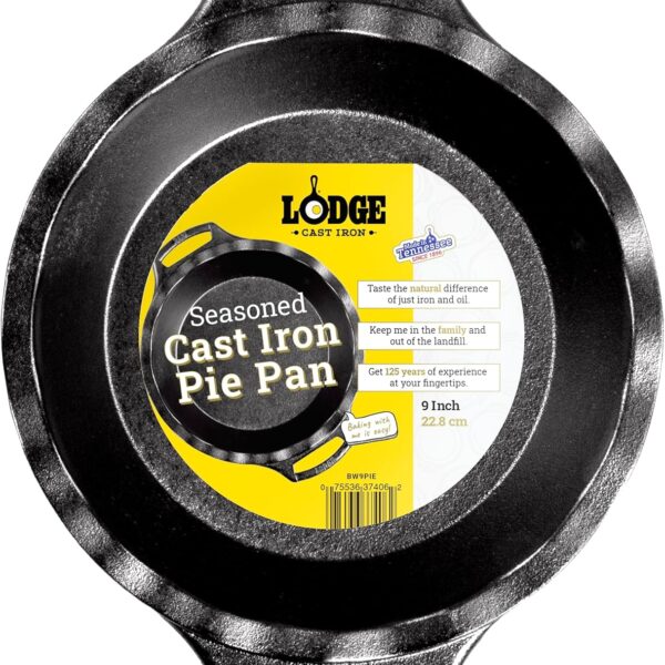 Lodge 9 Inch Cast Iron Pie Pan - PFAS-Free Pre-Seasoned Bakeware for Flaky Crusts, Deep Dish Pies, and Quiches - Dual Handle Design - Made in the USA
