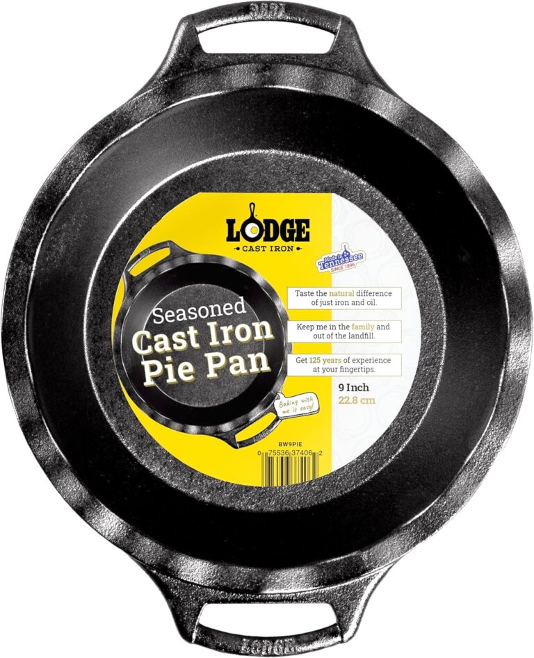Lodge 9 Inch Cast Iron Pie Pan - PFAS-Free Pre-Seasoned Bakeware for Flaky Crusts, Deep Dish Pies, and Quiches - Dual Handle Design - Made in the USA