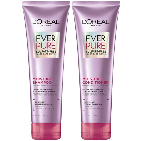 L'Oreal Paris Moisture Sulfate Free Shampoo and Conditioner Set, Hair Care for Color-Treated Hair with Rosemary Botanicals, EverPure, 1 Kit