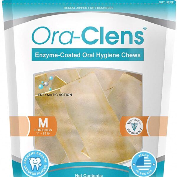 Oral Hygiene Chews for Medium Dogs-Enzymatic Dental Treats for Daily Oral Care, Cleans Teeth and Freshens Breath, Reduces Plaque, Bacteria and Tartar Build Up Without Brushing-30 Chews