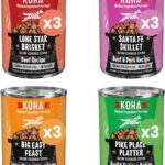 KOHA Slow Cooked Stews Variety Pack - Chicken, Beef, Pork, and Salmon Recipes for Dogs, High Protein Wet Dog Food, 12.7oz Cans (Case of 12)