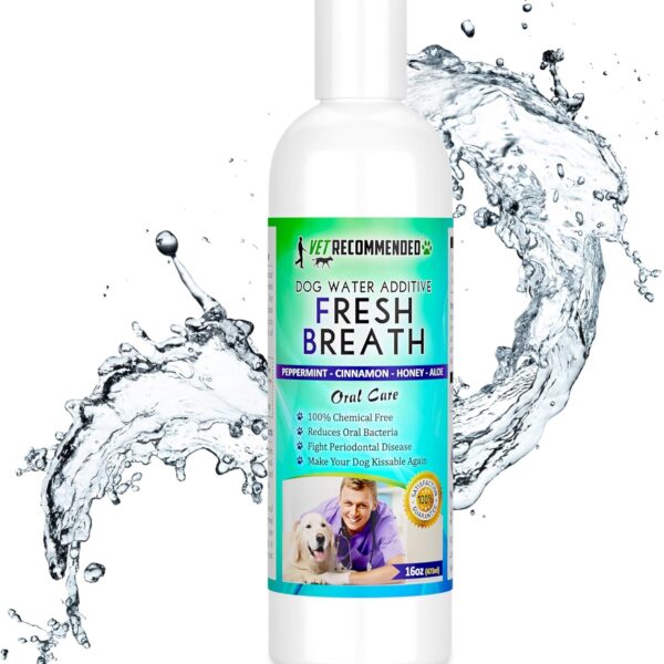 Vet Recommended Dog Breath Freshener Water Additive for Pet Dental Care - All Natural - Works to Solve The Cause of Bad Dog Breath. Add to Pet's Drinking Water - Made in USA (16oz/473ml)