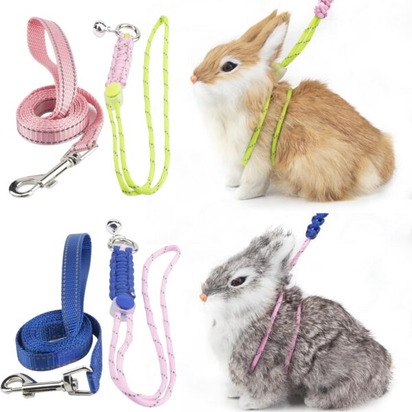 2pcs Figure 8 Harness and Leash with Reflective Strap and Bell for Ferrets, Rabbits, Bearded Dragon, Guinea Pig, Chinchilla and Hamster Small Animal Harness (Blue+Pink)