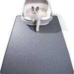 Silicone Cat Litter Mat, 28x20 in Waterproof Litter Box Mat Cats Feeding Mats with Raised Edges, Quick Clean Desig (Grey)