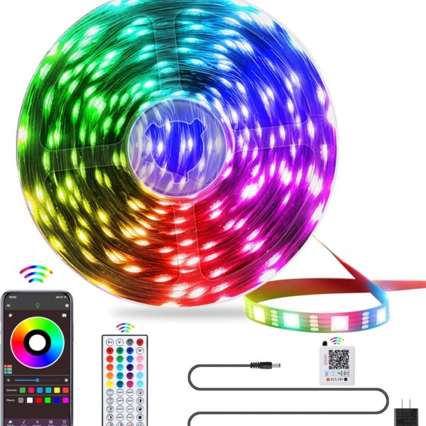 QZYL LED Lights for Bedroom, 25FT RGB LED Strip Lights with 44 Keys IR Remote, Smart LED Light Strip with Adhesive Backing Adjustable Brightness App Control for Bedroom Party Decoration