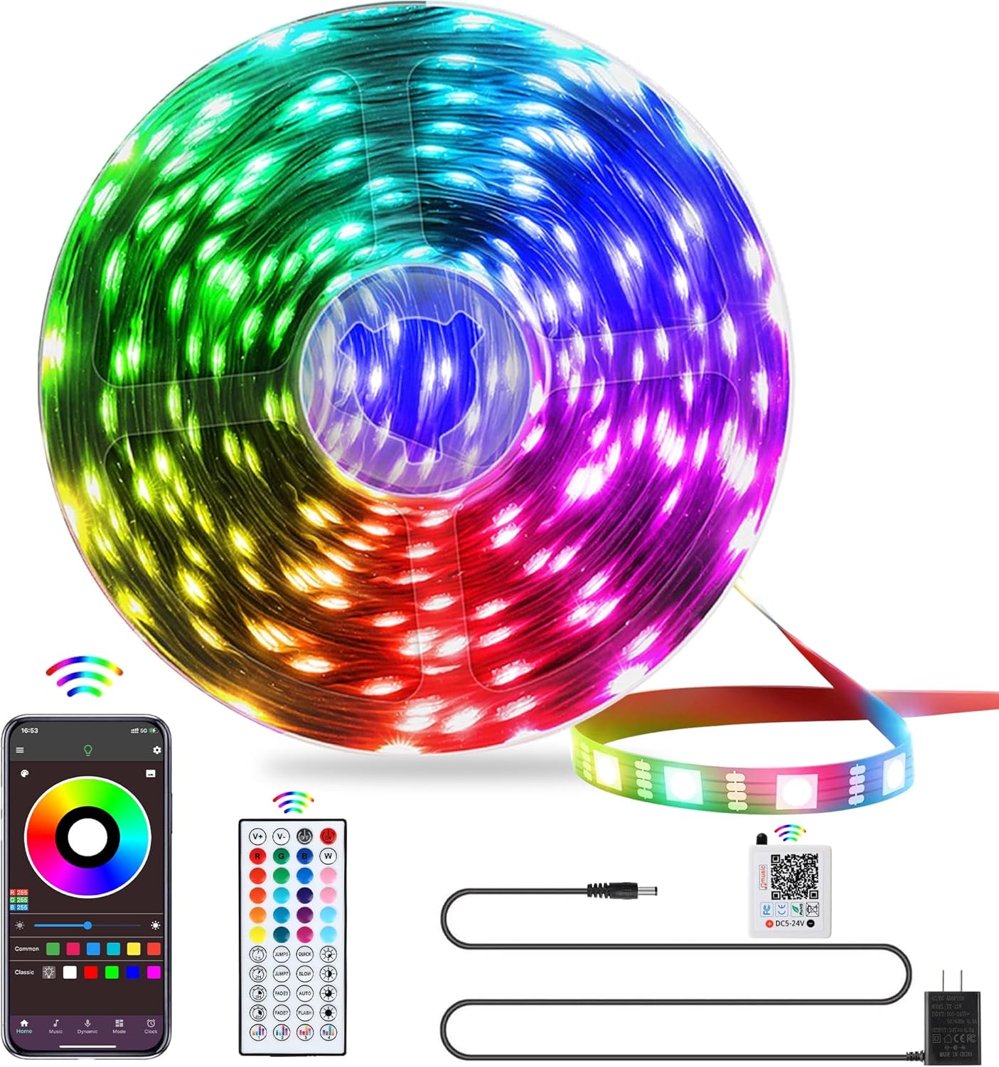 QZYL LED Lights for Bedroom, 25FT RGB LED Strip Lights with 44 Keys IR Remote, Smart LED Light Strip with Adhesive Backing Adjustable Brightness App Control for Bedroom Party Decoration QZYL LED Lights for Bedroom, 25FT RGB LED Strip Lights with 44 Keys IR Remote, Smart LED Light Strip with Adhesive Backing Adjustable Brightness App Control for Bedroom Party Decoration