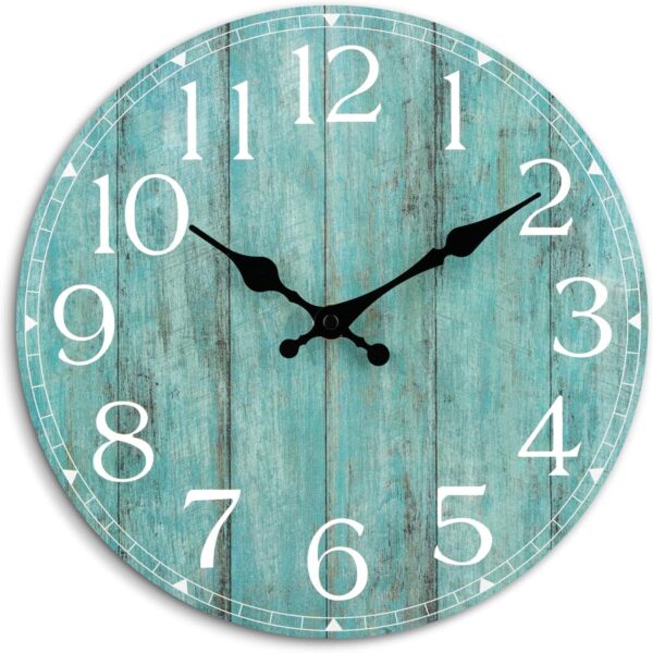 HYLANDA Wall Clock, Teal Silent Non-Ticking Battery Operated, Kitchen Rustic Vintage Decorative Aqua Clocks for Bathroom Bedroom Living Room Office 8 Inch
