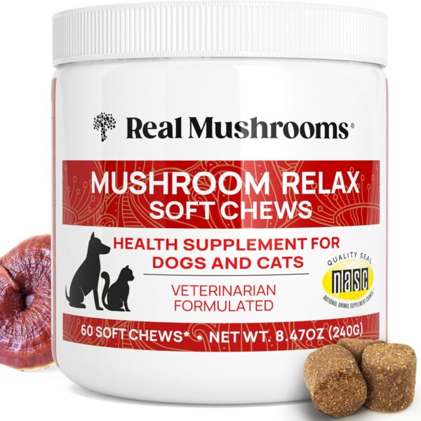 Calming Chews for Dogs & Cats  Soft Chews with Reishi & Lions Mane for Daily Composure  for All Breeds & Sizes  Calming Treats for Dogs: 1 Chew/20 lb Daily; Cats:  Chew Twice Daily  60 Count