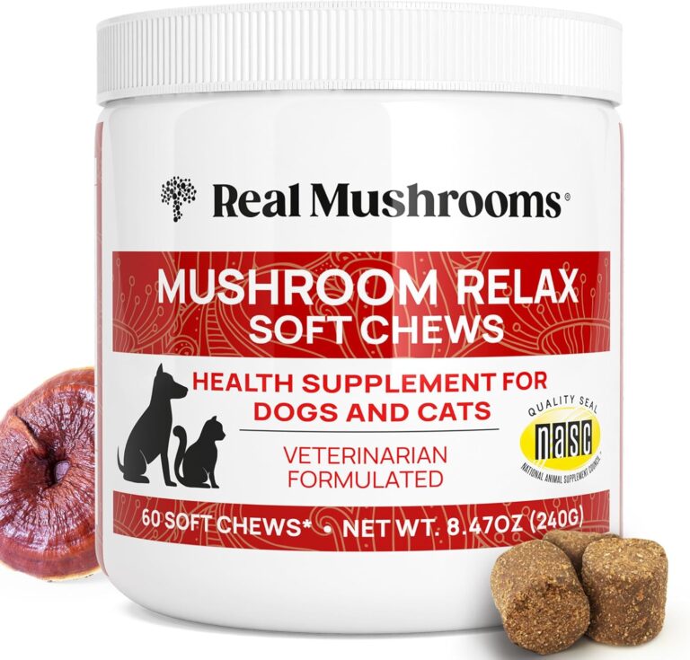 Calming Chews for Dogs & Cats  Soft Chews with Reishi & Lions Mane for Daily Composure  for All Breeds & Sizes  Calming Treats for Dogs: 1 Chew/20 lb Daily; Cats:  Chew Twice Daily  60 Count
