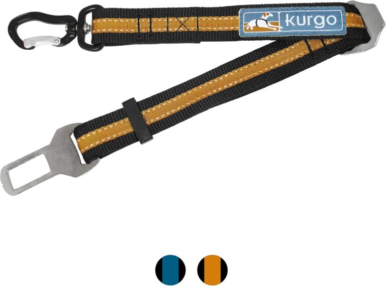 Kurgo Direct to Seatbelt Swivel Tether - Easy-Use Dog Car Harness Clip - Adjustable Ride Strap - Universal Fit for Most Vehicles - All Steel Hardware - Backseat Restraint - Orange