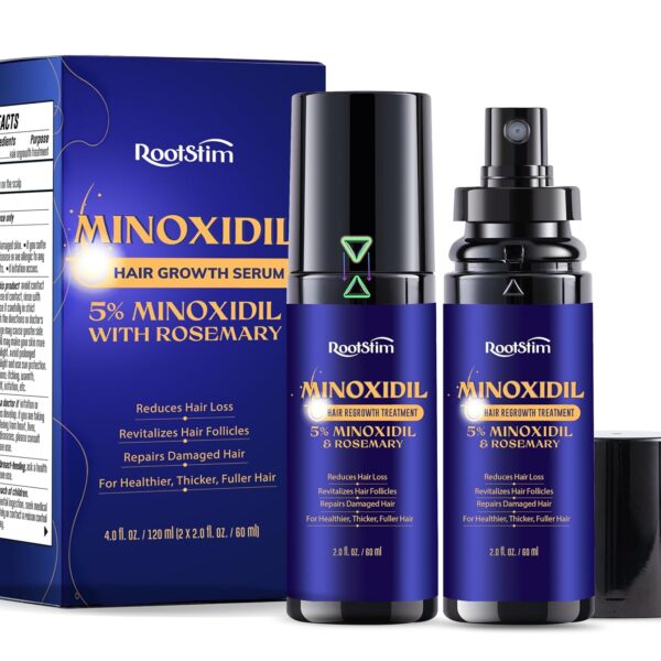 5% Minoxidil Hair Growth for Men and Women: 2-Pack Extra Strength Minoxidil Hair Loss Treatment Serum with Rosemary for Faster Stronger Thicker Hair Growth - 60ML Each